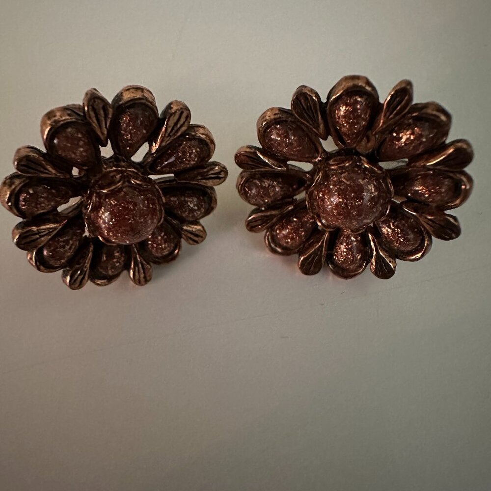 Vintage Copper Sparkly Screw Back Earrings
